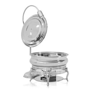 Modern Silver & Gold Casserole Premium Food Warmers Stainless Steel Dome <b>Buffet</b> <b>Server</b> with Gold Arched Pedestal Base - Product Image 3