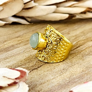 Vintage Style Boho Gemstone <b>Ring</b> Vintage Brass <b>Rings</b> Women 18k Gold Plated Filigree Wide Band <b>Statement</b> for Wholesale/OEM/ODM - Product Image 5