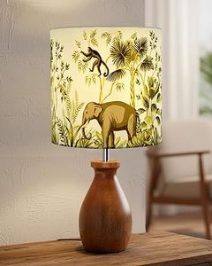 Lampe de table vintage à motif jungle, base en bois poli, abat-jour en tissu plissé, intensité réglable, décoration intérieure classique pour l'inauguration de maison et l'hôtellerie - Product Image 2