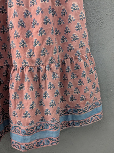 Elegant Blush Pink Floral Tiered Long <b>Skirt</b> for Women Handcrafted Cotton Maxi <b>Skirt</b> with <b>Elastic</b> <b>Waist</b> Traditional Block Print - Product Image 2