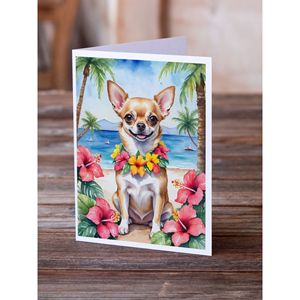 Whimsical Chihuahua Luau Tarjetas de felicitación Paquete de 8 A7 Tamaño 5x7 Tarjetas de notas en blanco con sobres - Product Image 2