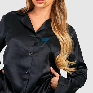 Ensemble de vêtements de nuit pour femmes OEM en satin polyester/coton, 2 pièces, fermeture à cordon, sexy, confortable, respirant, été/printemps - Product Image 4