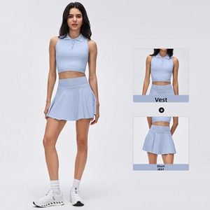 Jupe plissée personnalisée pour femme, taille haute, 2 en 1, sportive, pour la course à pied, le tennis, le paddle, le golf, le pickleball, avec poche - Product Image 2