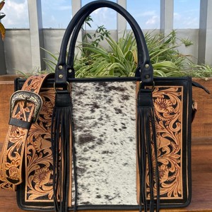 Bolso de mano de cuero mecanizado a mano de lujo de gran capacidad de alta calidad para mujer, bolso cruzado de transporte oculto Floral de piel de vaca occidental - Product Image 2