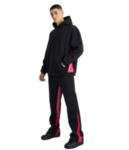 <b>Pink</b> Men's Hooded <b>Tracksuit</b> Full Sleeve Letter Print Stars Pattern Loose Fit Streetwear Sweatshirt Pants Set Spring Casual Wear - Product Image 3
