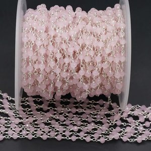 Chaîne de chapelet en quartz rose, perles rondes facettées de 3 mm, fil plaqué argent, vente en gros - Product Image 4