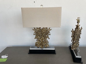 Modern Luxury Gold Coral Sculpture <b>Table</b> Lamp Beige Fabric Shade Crystal Base Art Deco <b>Bedside</b> Living Room Home Decor Light - Product Image 3
