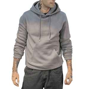 Men's Gray Hooded Sweatshirt Regular Fit Cotton Fleece Casual Pullover With Pocket Autumn Wear - Product Image 1