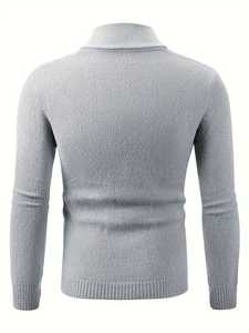 Cardigan en maille torsadée géométrique pour homme, col châle, boutonné, coupe ajustée, pull décontracté chaud d'hiver, gris, tricot côtelé, veste, pull - Product Image 2