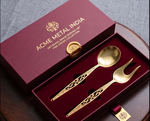 Antique Gold Jali Cutwork Salad Servers Set Stainless Steel With Antique Gold PVD For <b>Gift</b> <b>Hamper</b> Special Events And Restaurant - Product Image 4