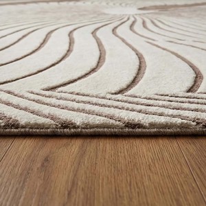 Hand Tufted Modern Abstract Spiral Wool Area Rug Beige Brown Designer Carpet Luxury Living Room Bedroom Home Decor - Product Image 6