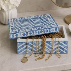 High quality Wooden Jewelry Box With Bone Inlay Orange Geometric Pattern <b>Decorative</b> Storage Case For <b>Dressing</b> <b>Table</b> - Product Image 6