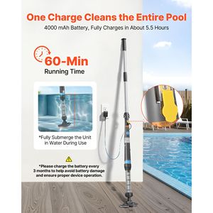Aspiratore per piscina portatile senza fili da 8,5 GPM, 60 minuti di autonomia, per spa e vasche idromassaggio, con asta di prolunga e 2 testine a spazzola - Product Image 4