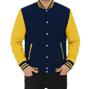Chaqueta Varsity Azul Marino y Amarilla para Hombre, Estilo Urbano, Cierre de Cremallera, Material de Algodón y Poliéster, Prenda de Invierno Ecológica con Logotipo Frontal - Product Image 3