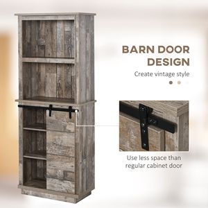 Credenza da Cucina Rustica Autoportante con Ripiani Regolabili, Mobile Dispensa Vintage in Legno con Porta Scorrevole Stile Barn - Product Image 2