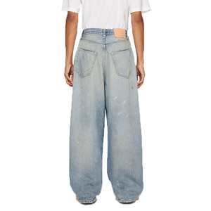 Jean en denim bleu vintage pour homme, coupe ample et large, effet délavé léger, jambe large et incurvée, coupe ample et décontractée - Product Image 3