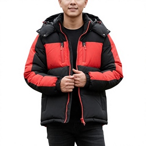 <b>Men's</b> Hooded Puffer <b>Jacket</b> Red Black Color Blocking Winter Casual Windproof Thick Polyester Wadding Zipper Closure Regular Fit - Product Image 6