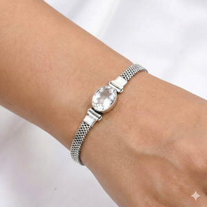 Bracelet à maillons bohèmes fait main en argent plaqué 925 Samrat Jewels pour femme, avec topaze blanche ovale, ajustable, pierre précieuse, cadeau tendance - Product Image 3