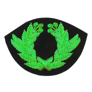 High Quality Bullion Crest Badges Gold <b>Wreath</b> Embroidered Patch Custom Velvet Base <b>Wreath</b> Badges Metallic Gold Bullion <b>Wire</b> - Product Image 2