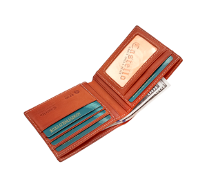 [Best Value] <b>Top</b> Quality Castello Italian Vacchetta Leather RFID Men Bi-fold Billfold ID Card Wallet <b>Checker</b> Embossed Brown - Product Image 6