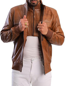 Chaqueta de Cuero Genuino Marrón Personalizada de Alta Calidad al por Mayor para Hombre, Chaqueta de Invierno con Logotipo Personalizado OEM a la Moda - Product Image 1