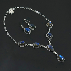 Wholesale 925 Sterling Silver Natural Labradorite Gemstone Teardrop Multi-Stone <b>Necklace</b> and <b>Matching</b> Earrings Jewelry Set - Product Image 4