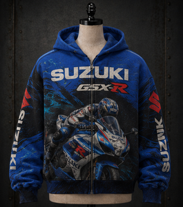 Sudadera con Capucha GSX-R para Hombre, Azul y Blanco, Estampado por Sublimación, Cierre de Cremallera, Corte Deportivo, Talla Regular, Ropa de Primavera - Product Image 2