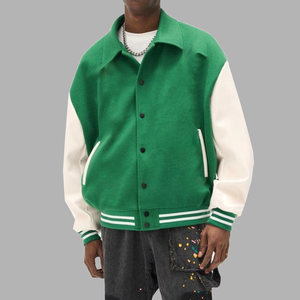 100% PU Coated Stand Collar <b>Waterproof</b> Patchwork Chenille Embroidery Customized Logo Printing High Quality Men Varsity <b>Jacket</b> - Product Image 2