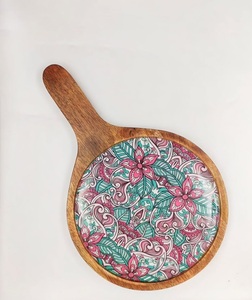 Christmas Gifts Natural Wood Pizza Platter With Enamel Printed Design Home decor Restaurants Pizza serving Platter At Best Price - Product Image 2