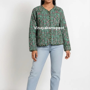 Chaqueta Acolchada Corta con Bordado Floral Verde, Reversible, de Algodón, Estilo Boho, 100% Suave, Transpirable y Ecológica, Gran Venta 2026 - Product Image 4