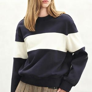 Womens Oversized Crew Neck Sweatshirt Casual Long Sleeve Pullover Contrast Rib Trim Loose Fit Soft Fleece Sweatshirt Autumn Wint - Product Image 3