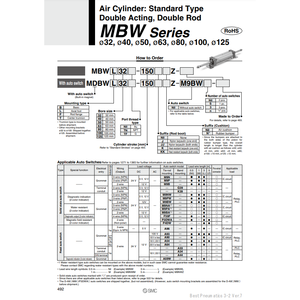 ชิ้นส่วนกระบอกลม MBWB32-150Z นิวเมติก SMC - Product Image 2