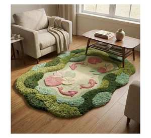 Alfombra Artesanal de Lana 100% con Diseño de Estanque de Koi, Forma Orgánica Irregular, Felpa Suave, para Habitación Infantil y Hotel de Estilo Nórdico - Product Image 1