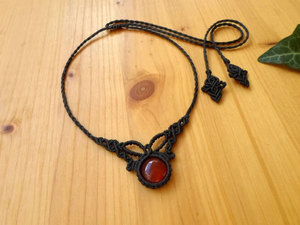 Handmade Black Hemp <b>Rope</b> Pendant Necklace with Red Agate Stone Vintage Style Unisex Jewelry for Everyday Wearing - Product Image 2