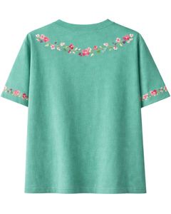 Camiseta Personalizada Verde Verdeazulado con Estampado Floral para Mujer, Cuello Redondo de Algodón Suave, Manga Corta Informal, Top de Verano Ligero y Cómodo - Product Image 2