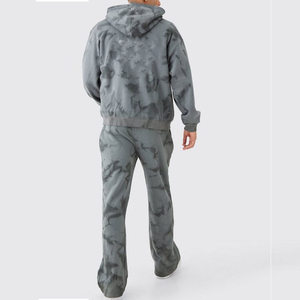 Men's Gray <b>Tie</b> <b>Dye</b> Hooded Tracksuit Full Zipper Casual Sweatshirt And Pants <b>Set</b> Breathable Midweight Cotton Autumn Wear - Product Image 2