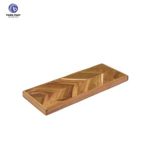 Set 2 of Herringbone Acacia <b>Wood</b> <b>Floating</b> <b>Shelf</b> for Living Room & Kitchen - Product Image 2