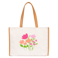 Tas Kanvas Cetak Bunga Gaya Bohemian dengan Penutup Ritsleting Tas Belanja Ramah Lingkungan yang Dapat Digunakan Kembali-Putih Harga Terbaik
