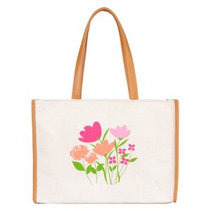 Bolsa de Mano de Lona con Estampado Floral, Bolsa de Compras Reutilizable Ecológica Blanca al Mejor Precio - Product Image 1
