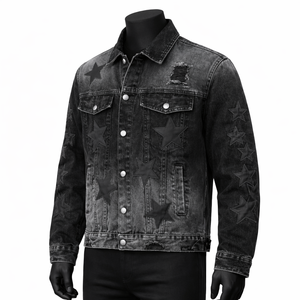 Veste en jean vintage délavée pour homme, style streetwear classique, boutonnée, en coton, vêtements personnalisés OEM - Product Image 3
