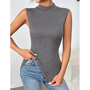 Débardeur moulant sans manches à col montant pour femme – Couleur unie, style décontracté et tendance - Product Image 6