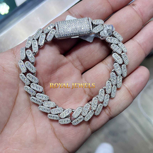 925 Sterling <b>Silver</b> Moissanite Cuban <b>Bracelet</b> Iced Out Chain Link <b>Bangle</b> Round Brilliant Cut Unisex Hip Hop Jewelry - Product Image 1