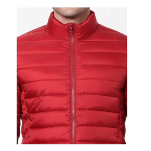Bright <b>Red</b> Custom Lightweight Puffer <b>Jacket</b> Men Quilted Packable Winter Coat Stand Collar Zip Up OEM Factory Premium Wear - Product Image 4
