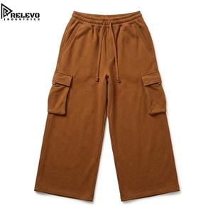 Pantalon cargo en molleton marron caramel personnalisé de haute qualité pour homme, pantalon de survêtement en coton épais à jambe droite et bas ouvert, vente en gros - Product Image 1