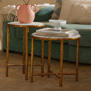 Modern Design Metal Aluminum Casted <b>Round</b> <b>Side</b> <b>Table</b> With Marble Top Set Of 2 - Product Image 3