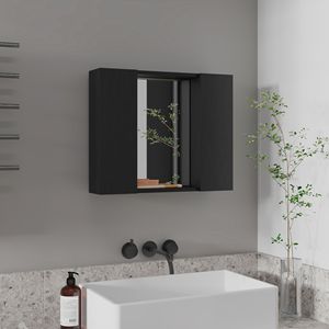 Armadietto Portamedicinali Nero Wengue con 1 Cassetto, Collezione Elegante di Specchi da Bagno - Product Image 1