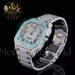 นาฬิกาควอตซ์หรูหราสำหรับผู้ชายรุ่นลิมิเต็ดอิดิชั่นจาก Moissanite World หน้าปัดสีน้ำเงิน แสดงวันที่ กระจกแซฟไฟร์ สายสแตนเลสขนาด 40 มม. - Product Image 2
