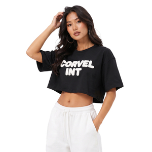 Nouveau haut court pour femme, style nœud papillon, brodé personnalisé, col rond, manches courtes, décontracté, été, en tissu doux, coupe bouffante et éclatante - Product Image 4