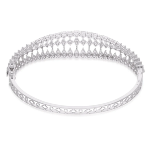 Bracelet jonc vintage en diamant blanc certifié IGI, multi-rangs, coupe poire et marquise, manchette ouverte, bijoux pour femme - Product Image 2