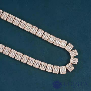 LOISTA Women's 18K Solid Gold Rose Gold Plated Emerald Cut Diamond <b>Statement</b> <b>Necklace</b> GIA Certified Luxury Chain - Product Image 4